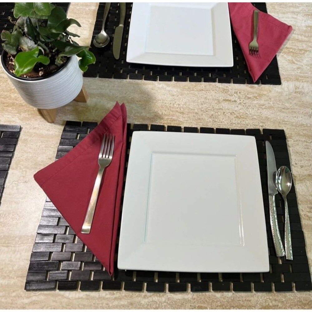 Set of 4 Black Woven Wood Placemats Heavy Modern Roll-Up